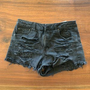 American Eagle Distressed Black Denim Hi-Rise Shorts
